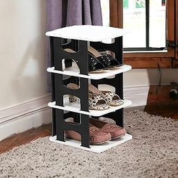 JEYANG Polypropylene 4 Tier Shoe Rack, Shoe Racks for Closet, Free-Combination Narrow Shoe Storage Organizer for Bedroom & Entryway, Space Saver Stackable Shoe Shelf,Grey (1 Pcs of 4 Tier (Black))-5