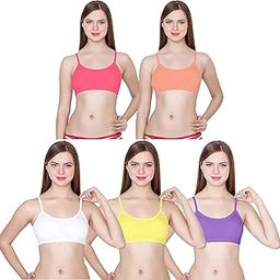 Cotton Blend Casual Lightly Padded Medium Coverage Wire Free Self Design Sports Bra for Women-image-44