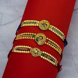 Canton Set of 3 Designer Rakhi For Brother With Chocolate Gift Hamper, Designer Rakhi With Roli Chawal, Dairy Milk & Greeting Card (Design-7, Pack of 3)-image-14