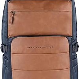 Double Decker 31L Large Water Resistant Faux Leather Anti-Theft Backpack/Laptop Bag/Office Bag for Men/Women (Navy-Tan)-picture-29
