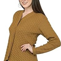 Women Woolen V-Neck Self Design Cardigan Heavy Daffodil Fabric Cardigan Winter Wear Pure Wool Cardigan Sweater for Women Free Size Long Cotty Fully Warm Cardigans-image-75