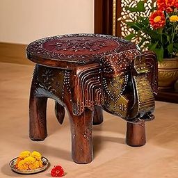 CRAFT TREE Wood Elephant Stool Showpiece Decorative Items Figurine For Home Decoration,Living Room Decor (Color :- Copper), 48.26 Centimeters, 25 Centimeters, Cream-14