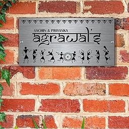 ZOCI VOCI Stainless Steel Name Plates for Home. Contemporary Design, Waterproof, Duarable. Personalized Number Plate for Bungalows, Flat, Apartments. Premium Matt Finish ideal House Warming Gifts for New Home. Customized Name Plates (Warli Vista)-image-24