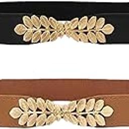 Pack Of 2 Women’s Stretchable Leaf Design Elastic Waist Belts – Slim Stretchy Belts For Dresses, Sarees, And Jeans – Free Size (Black & Camel)-15