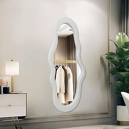 VENETIAN IMAGE CloudShape Wavy Full-Length Mirror, Wall-Mounted, White Frame with Fabric & Foam, for Bedroom or Living Room (White, 44x21 Inches)-image-63