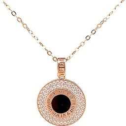 925 Sterling Silver Roman Numeral Round Pendant Necklace, Rose Gold Plated, Crystal Double Halo, Chain Included-image-15