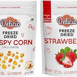DELICIO Freeze Dried Crispy Corn Chili Cheese (25g) & Strawberry Cubes (15g) Combo | 100% Natural, Vegan, Gluten-Free | No Preservatives, No Added Sugar | Healthy Snacks for Kids & Adults-image-31