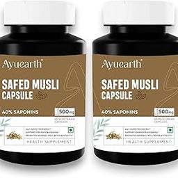 Ayuearth Safed Musli Extract Capsules 500 mg | 40% Saponins | Supports Energy, Strength, and Stamina | 2x60 Vegetarian Capsules-image-11