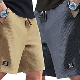 Men's Shorts Combo Pack | Stylish Slim Fit Casual Shorts for Men | Elastic Waistband | Breathable & Lightweight Fabric | Pack of 2-image-88