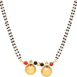 Missmister Gold plated Dual Wati, Red CZ & Red and black bead studded, Ethnic Traditional Mangalsutra Necklace jewellery for women (MM1366MSSV)-image-86