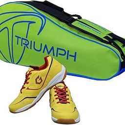 Gowin Badminton Shoe Smash Yellow Size-6 with Triumph Badminton Bag 303 Lime/Royal-image-87