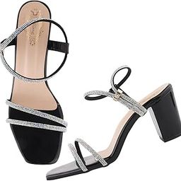 Women's Embellished Rhinestones Strap Black Heeled Sandal-EU41-picture-15