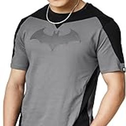 DC: Batman Logo Men and Boys Short Sleeves Round Neck Grey Graphic Printed Cotton Regular Fit Drop Cut T-Shirts-image-61