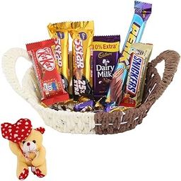 SFU E Com Softer Bar And Tasty Almond Chocolate Hamper | Valentine Heart Teddy Bear With Chocolate Combo | Valentine Chocolate Hamper | 363-5