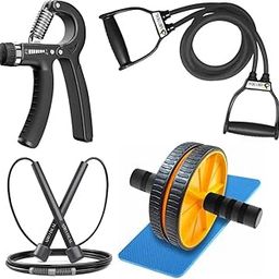 AJRO DEAL 4-in-1 Ultimate Fitness Kit Ab Roller, Hand Grips, Resistance Tube & Skipping Rope for Home Workout-15