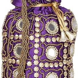Yanas'(Purple) potli bag for women hand bags traditional Indian Wristlet with drwastring Ethnic Embroidery Potli Hand bags-11