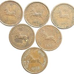 India One Pice Horse Coins Collection, Complete Set 1950-1955, 6 Pieces, Vintage Currency-23
