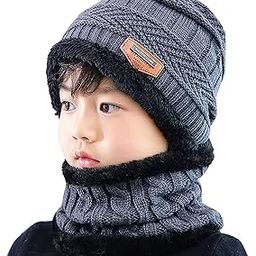 Kids Winter caps Unisex Beanie Scarf Set Winter Stylish Caps for Kids Boy's and Girl's Free Size-image-4