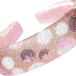 Girls Sequin Hair Band Handmade Trendy Hairbands for Women Girls & Teens Fancy Hair Band (Pink)-picture-11