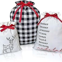 Gather & Knot Drawstring Christmas Gift Bags | 20" Large 16" Medium | Reindeer | Premium Canvas | Reusable Fabric Wrap for Holidays | Mix & Match Set-image-31