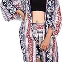 100% printed cotton set of lounge robe and shorts-image-0