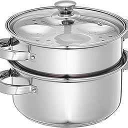 Amazon Brand SOLIMO - STAINLESS STEEL 2 TIER – STEAMER / IDLI CUM MODAK MAKER WITH GLASS LID- 20 CM (3L) - INDUCTION BASE-21