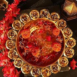 The Purple Tree Beautiful Handcrafted Rose Urli Bowl for Diwali (Pack of 1, 30 cm) Decorative Bowl for Floating Flowers and Tea Light Candles Home, Traditional Urli Bowl, Diwali Urli-image-26