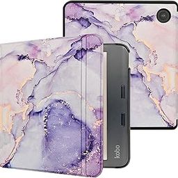 Caweet Case for Kobo Libra Colour (Model:N428, 2024 Release), Ultra Lightweight PU Leather Shell Cover with Auto Wake/Sleep, Lilac Marble-picture-6