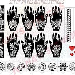 Ivana's Set of 20 Pcs Combo Pack, Reusable Mehandi Design Sticker Stencils for Both Hand | Mehndi Stencil Sticker | Quick and Easy to Use, for Girls, Women, Kids & Teen, D-2239-image-53