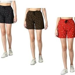 Cotton Printed Regular Fit Shorts Hotpant for Women (Pack of 3)-55