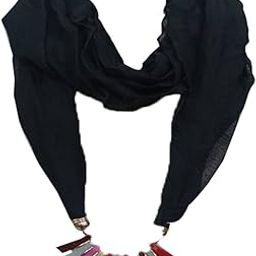 Fashion Pendant Scarf Necklace Stole Dupatta Stoles Muffler Wrap Scarves for Women and Girls(Black)-image-15