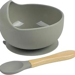 ESLORA Silicon Suction Bowl Wooden Handle Spoon |BPA-Free,Unbreakable,Non- Slip,Microwave & Dishwasher Safe Feeding Set for Babies& Toddlers (Grey)-image-29