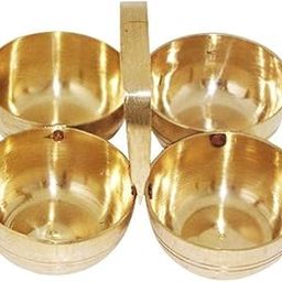 Salvus APP SOLUTIONS Handmade Brass Puja Chowmukh/Chopala Bowl Stand For Haldi, Kumkum, Rice, Elaichi, Mishri, Roli (Gold) (4 Inch), 100 Ml-image-59