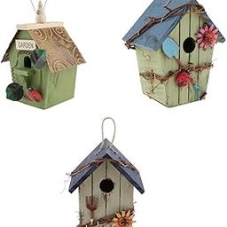CALANDIS™ 3Pcs Decorative Country Natural Wood Bird House Nest Hut for Garden Decor | Birdhouses | Bird & Wildlife Accessories | Yard, Garden & Outdoor Living-image-18