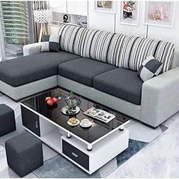 FURNY Luno 4 Seater Fabric LHS Sectional L Shape Sofa Set (Light Grey-Dark Grey)-image-7