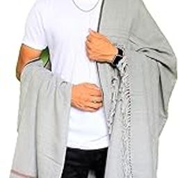 Men's Plain Pure Woollen Kullu Handloom Lohi/Shawl [50" X 100"] (Light Grey, Pure Wool)-picture-1