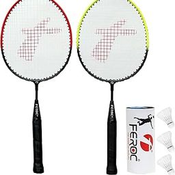 Kid's Aluminum Badminton Racquet, Set of 2 with 3 Pieces Feather Shuttles - Multicolour-17