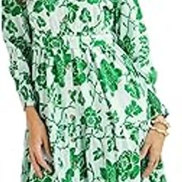 White & Green Floral Front-Button Midi Dress-16
