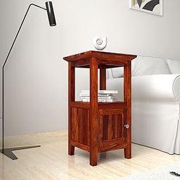 Amazon Brand - Solimo Kemfert Side Table with 1 Door Compartment (Sheesham Wood, Honey Finish)-0