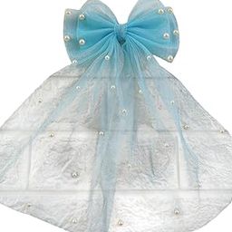 Luxury Tulle Veil Hair Bow Pearl Embellished Alligator clip for Women and Girls, Gift for her, Gift for women, 1 Veil Hair Bow, Free Size-image-97