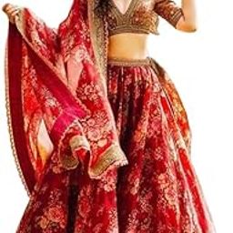 Sabyasachi Maroon Floral Printed Organza Bridal Lehenga Choli-image-40