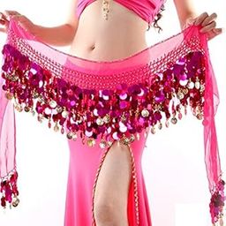 VRITRAZ Women's Chiffon Belly Dance Hip Scarf Waistband Belt Skirt Sequence Beads And Golded Coins-image-14