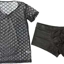 VELURA 2 Pieces Men Elastic Clubwear Top & Short Set,Size M,L,XL XL|1 Piece Sliding T Bar|T-Shirts| Mens Clothing-image-48