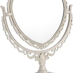 Makeup Standing Mirror Portable Desk Vintage Double Sided Magnifying 360 Degree Swivel Vanity Cosmetic Mirror (Heart Shape, Beige) Mirror Handheld-44