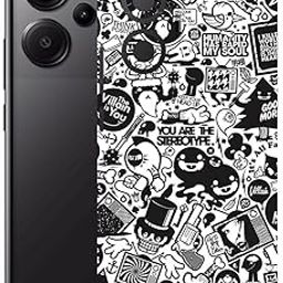 AtOdds - Compatible for REDMI Note 13 PRO Plus (5G) - Mobile Back Skin Sticker Wrap - Lamination - Screen Protector (Coverage - Back+Camera+Sides) - B&W Graffiti Design-image-68