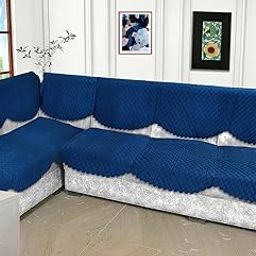 Sofa Cover 7 Seater L Shape Velvet Quilted, Anti Slip for Living Room, Drawing Room (69x28 inches) Pack of 14 Pieces-Blue-image-75
