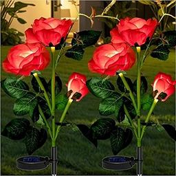 BeFunky Solar Garden Lights Outdoor Decor for Yard LED Flowers Lamp Pathway Patio Waterproof Decorations, Roses Solar Powered Decorative Path/Landscape Lighting (Pack of 2) Red-image-35