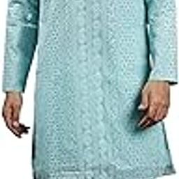 Lukhnavi Chikan Kurta Pajama Set with Embroidered Paisleys-image-44