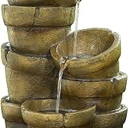 Peaktop Outdoor Stacked Pots Floor Fountain, 15" x 17.7" x 30.3"-image-76