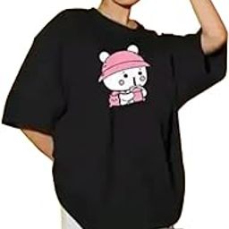Womens Cotton Printed Regular Wear Oversized T-Shirt | Loose Fit Baggy Cute Tshirts for Women | Trending Black & Long T-Shirts WBP09-image-62